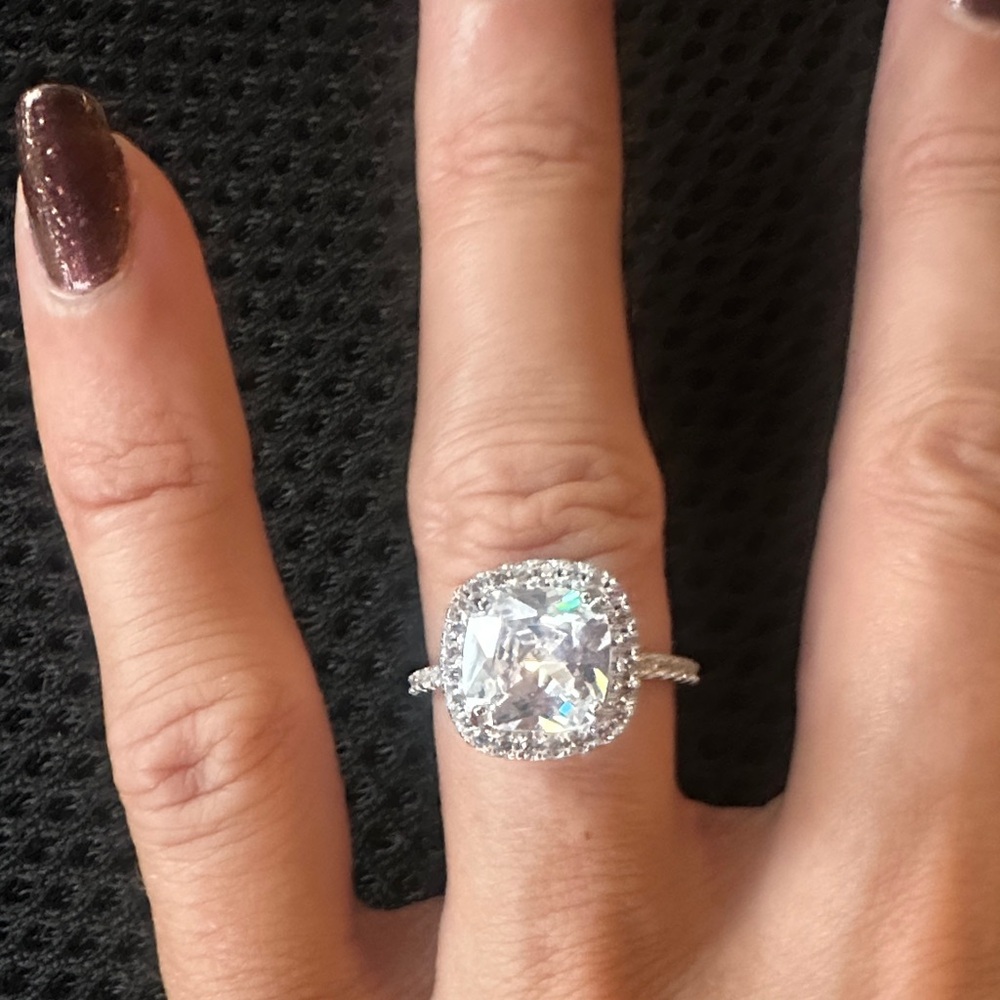 Elegant Sterling Silver Ring with Cubic Zirconia Engagement Ring